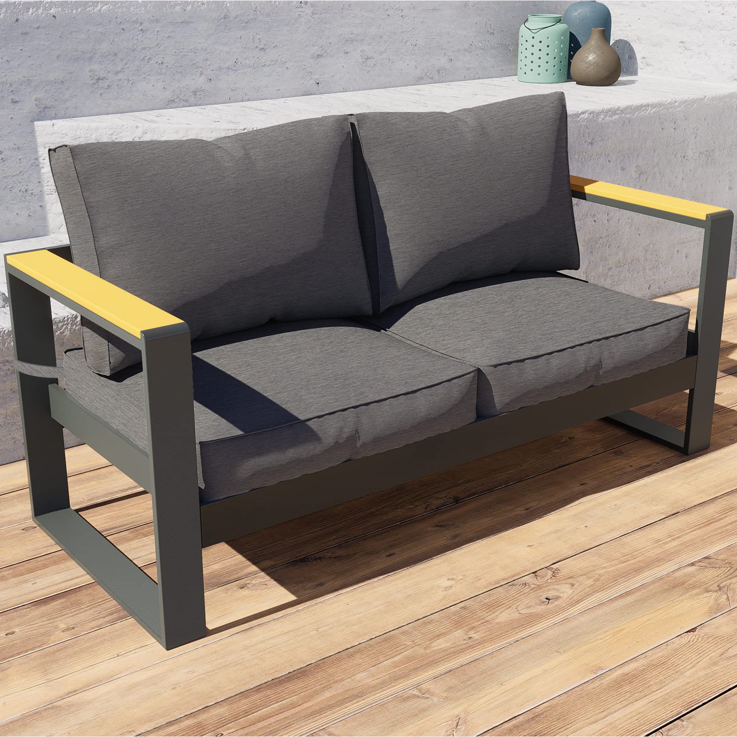 Outdoor Loveseat Sofa - Aluminum All-Weather Resistant Deep Seat Conversation Set