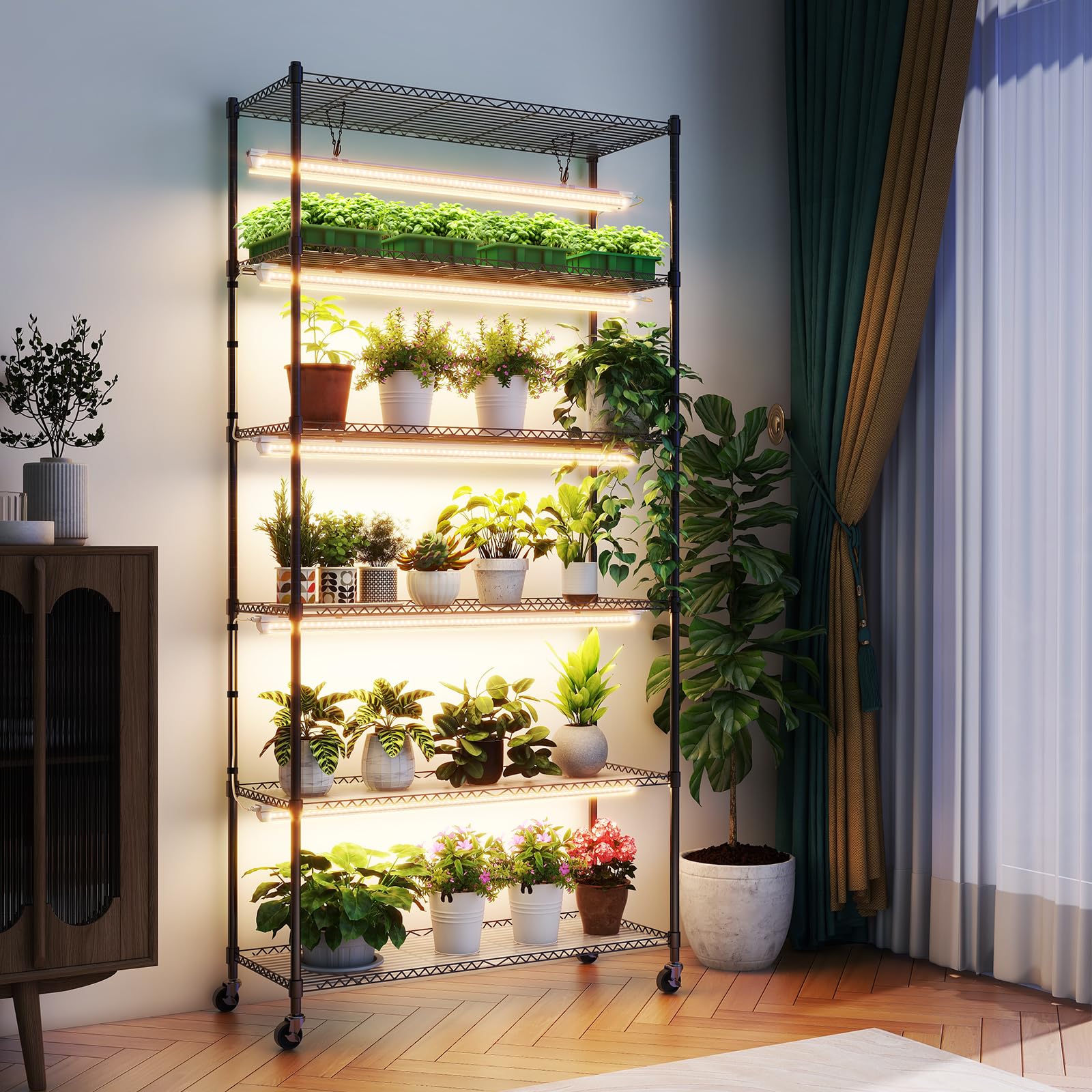 Plant Stand with Grow Lights, 3FT T8 Full Spectrum 150W Yellow LED Plant Lights 5 Packs