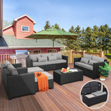 7 Pieces Outdoor Furniture Sectional Patio Couches Set Storage Table