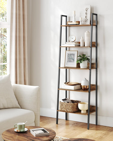 Bookshelf, 5-Tier Narrow Bookcase, Ladder Shelf for Home Office, Living Room, Bedroom