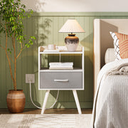 Night Stand with Charger Station, Nightstands Set of 2, Bed Side Table with Drawer