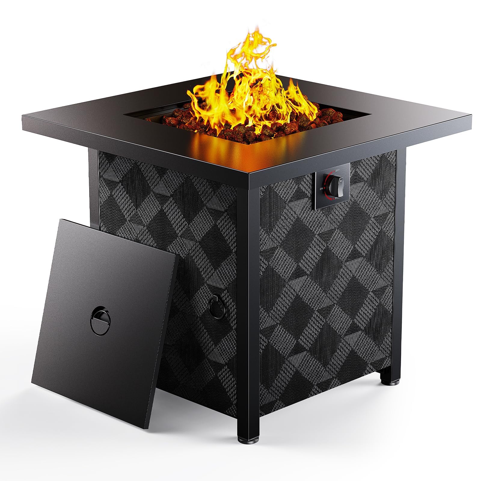 Ciays 28Inch Propane Fire Pit Table, 50,000 BTU Outdoor Gas Fire Pit Table CSA - Certified for Outside Patio with Removable Lid and Lava Rocks, Add Warmth and Ambience to Parties, Backyard, Garden - Bircata