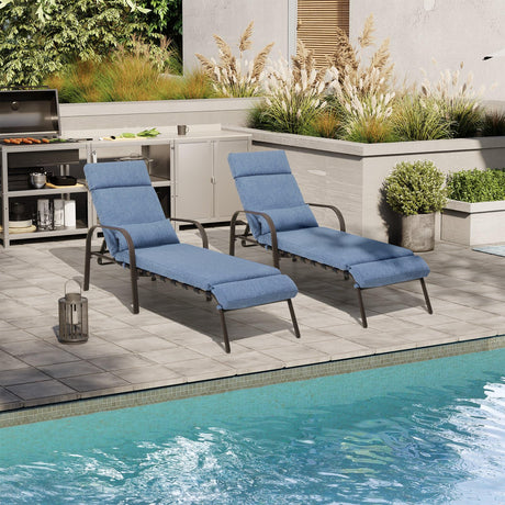 Outdoor Set of 2 with Cushion & Pillow, Adjustable 5 Position Pool Recliner, Outdoor Lounge