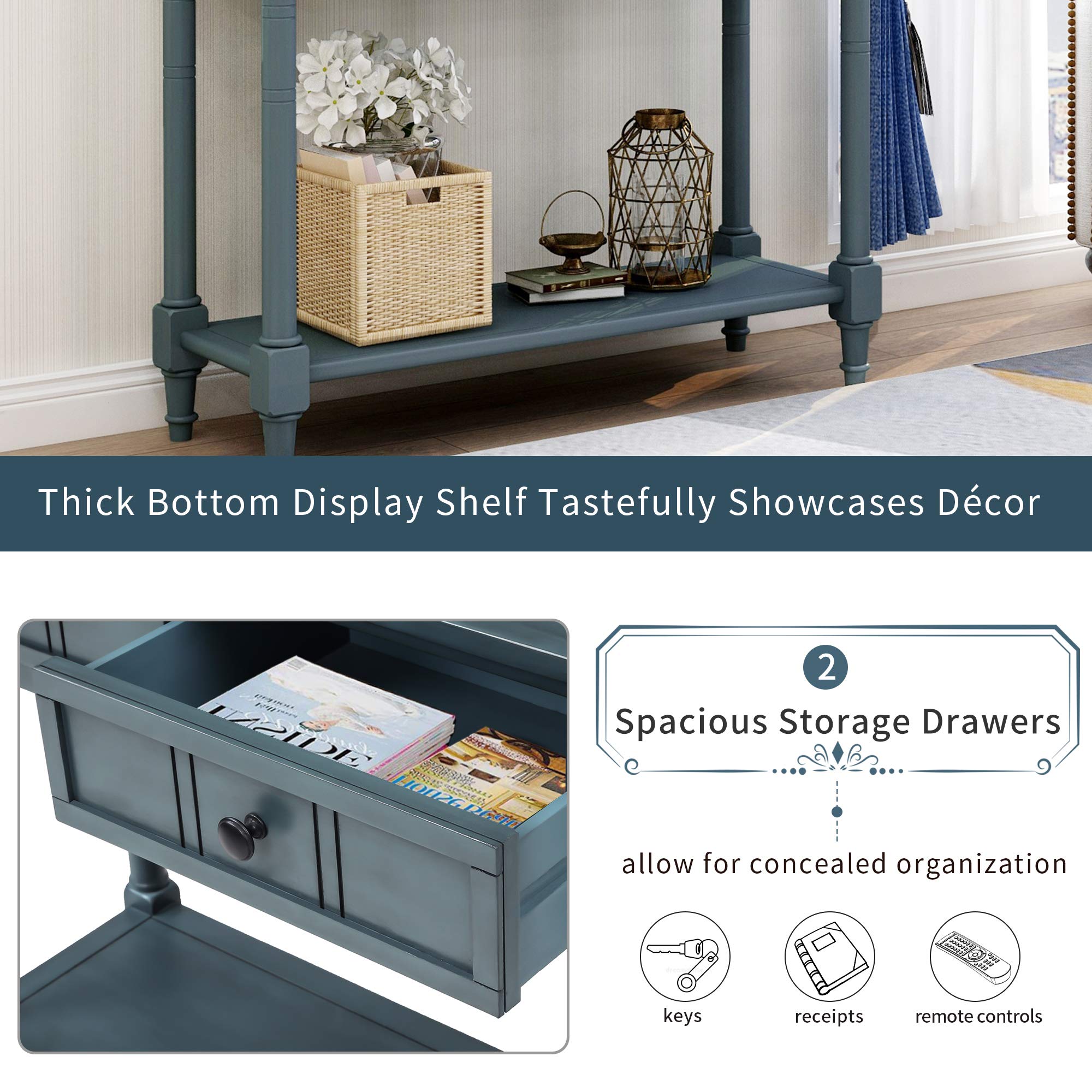 Navy Daisy Series Entryway Table with Storage Drawers and Bottom Shelf, 1 Set