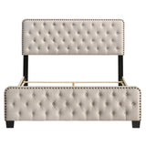 Keanu Transitional Button Tufted Fabric Upholstered Bed with Nailhead Trim