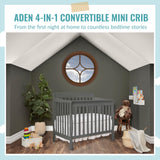 Aden 4-in-1 Convertible Mini Crib In French White, Greenguard Gold Certified, Non-Toxic