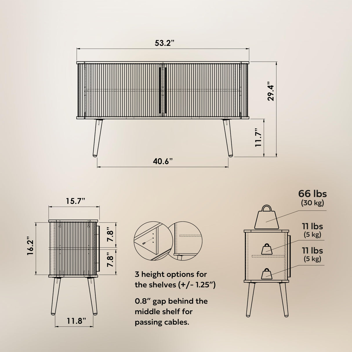 Accent Cabinet with Doors and Shelves - Decorative Storage Cabinet