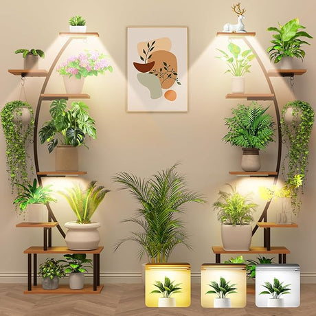 Plant Stand Indoor with Grow Lights, 8 Tiered 65" Tall Metal Plants Shelf