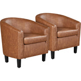 Brown Accent Chairs Set of 2, Faux Leather Barrel Chairs Comfy Club Chairs, Modern