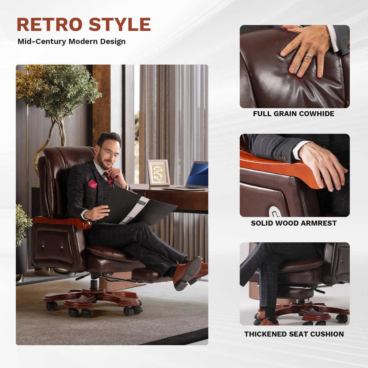 Jones Executive Office Chair with Massage,Genuine Leather Luxury Managerial Executive