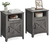 Farmhouse Nightstand with Barn Door, Set of 1/2, Bedside Table with Storage