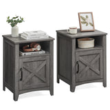 Farmhouse Nightstand with Barn Door, Set of 1/2, Bedside Table with Storage