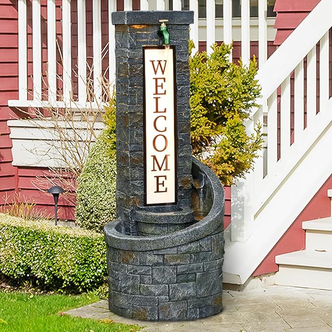 35.83'' Outdoor Garden Cascading Stone Floor-Standing Waterfall Fountain