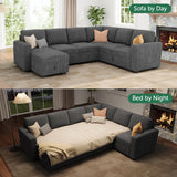 Modular Sectional Couch with Pull Out Bed, Corduroy Sleeper Sofa