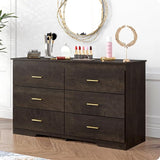 6 Drawer Dresser for Bedroom- Dark Brown Wood Dresser Chest - 47 Inch Wide Double