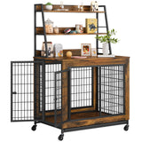 Large Dog Crate Furniture with Storage Shelves - 38" Wooden Pet Kennel End Table