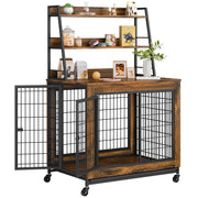 Large Dog Crate Furniture with Storage Shelves - 38" Wooden Pet Kennel End Table