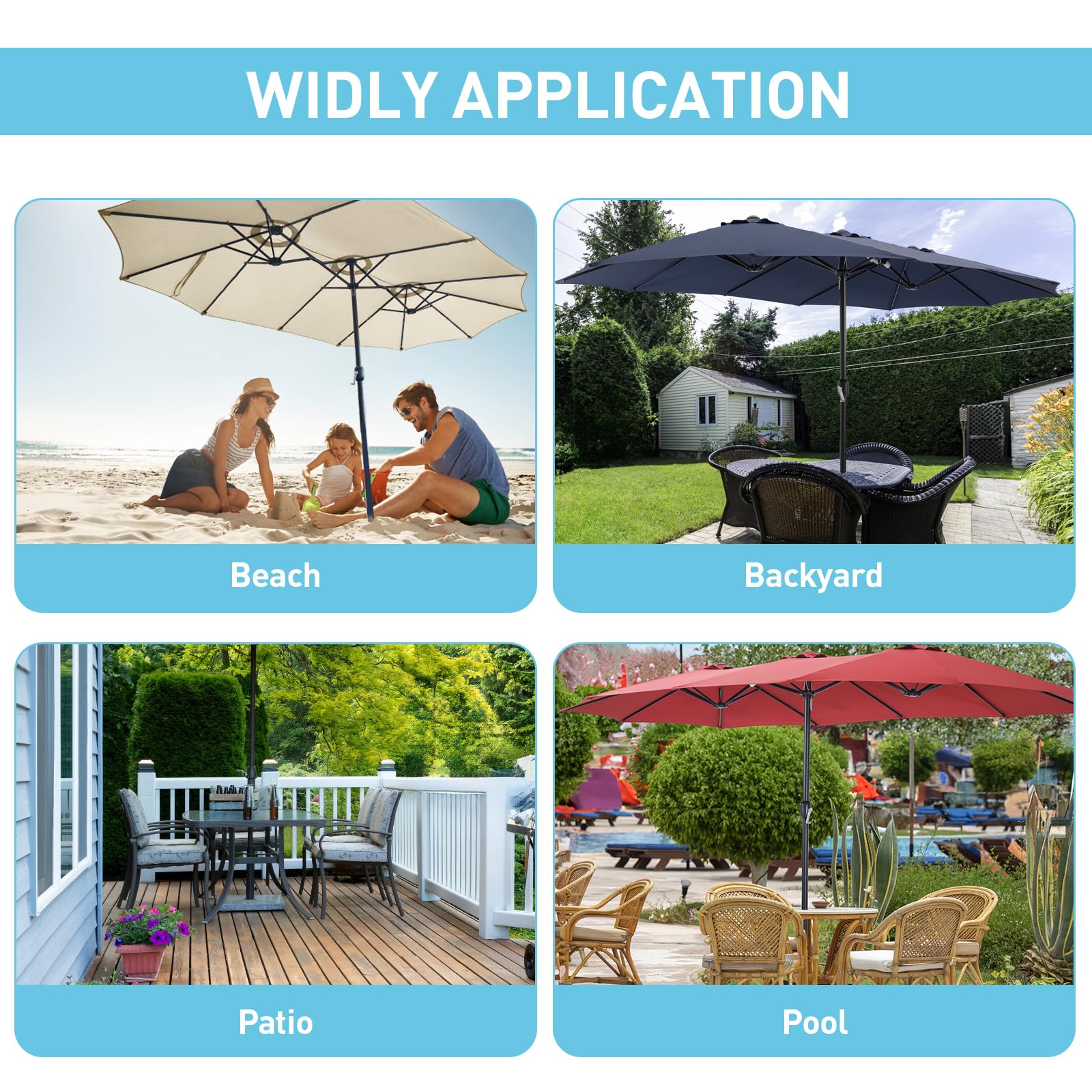 Double Sided Patio Umbrellas with Base Included, Outdoor Large Rectangle Market Umbrella