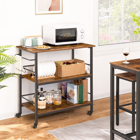 Kitchen Island with Storage,Industrial Kitchen Counter with Hooks and Side Enclosures