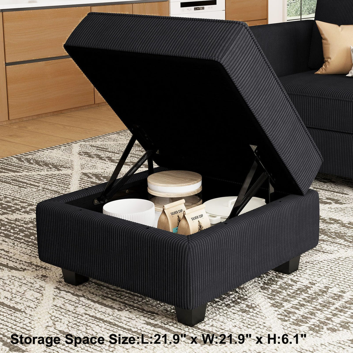 Belffin Modular Sectional Sofa Modern U Shaped Sectional Couch with Storage Seat Modular Couch Corduroy (Black, U Shape Sofa-1)
