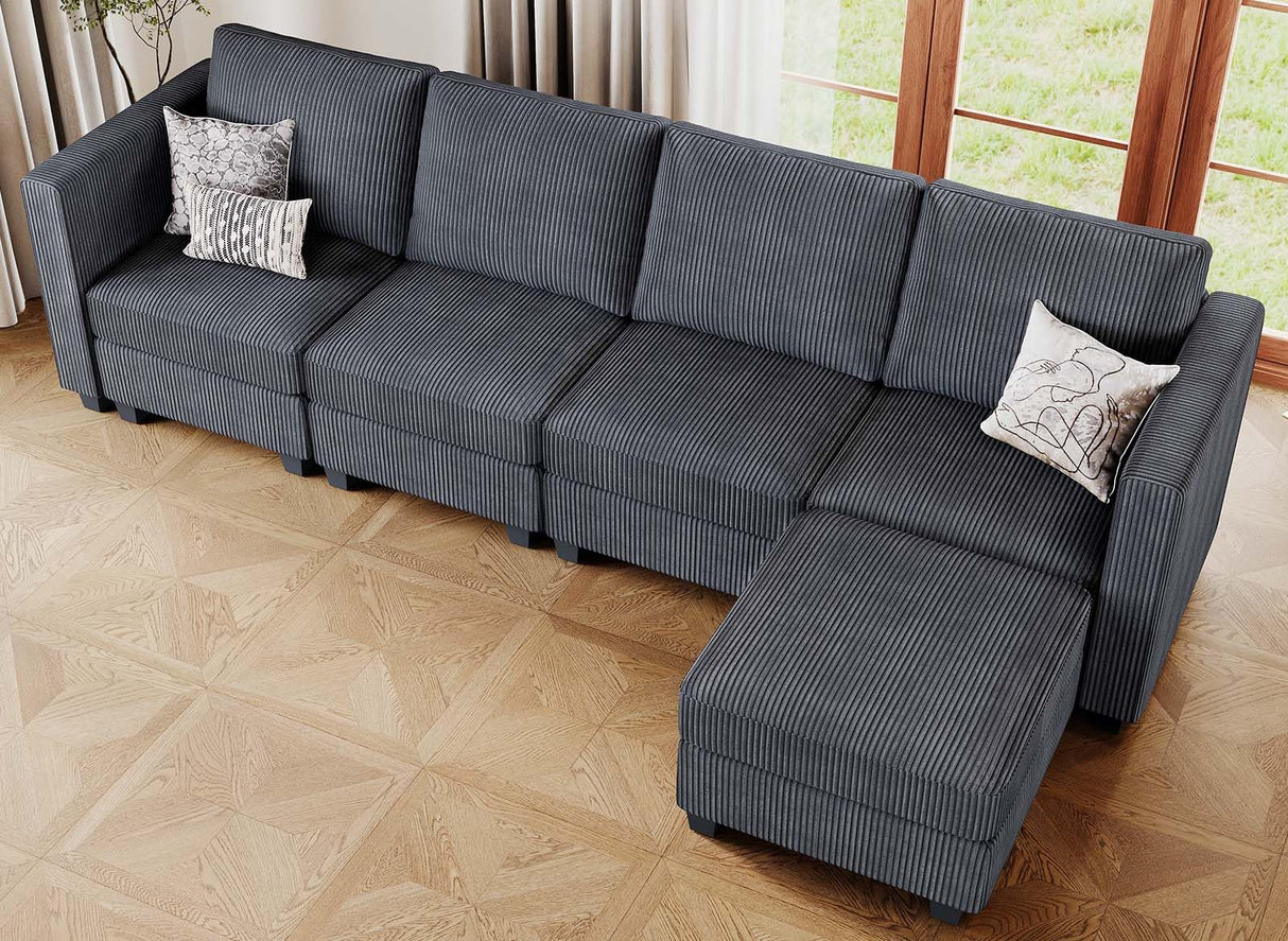 Modular Sectional Couch with Storage Ottoman L Shape Corduroy Sectional Sofa