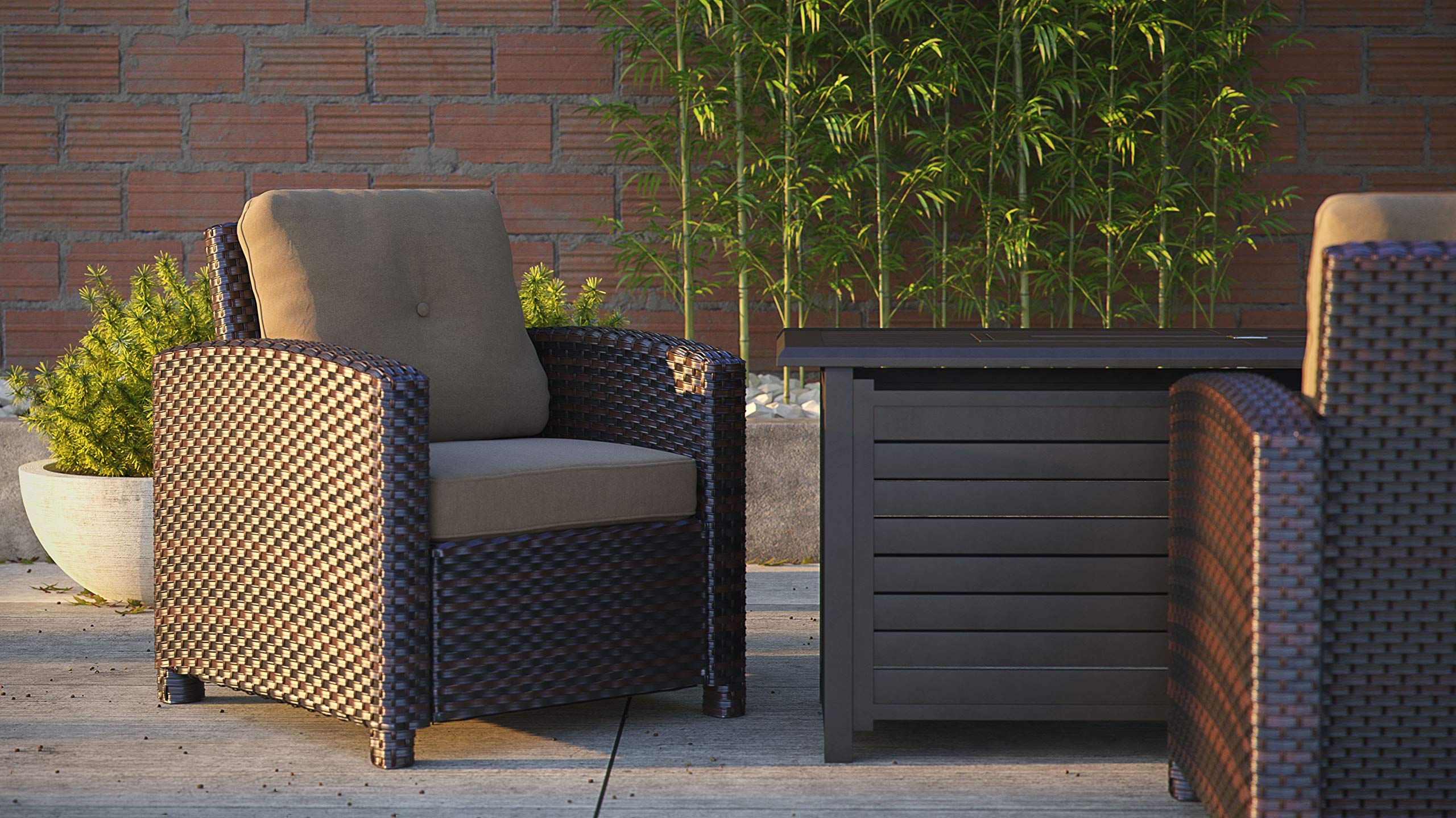 63361 Miles Club Chair Outdoor Club Chair Patio Armchair with Khaki Cushions All Weather Durability & Fade Resistant Outdoor Lawn Pool Side Garden Porch Deck Backyard - Mocha Wicker