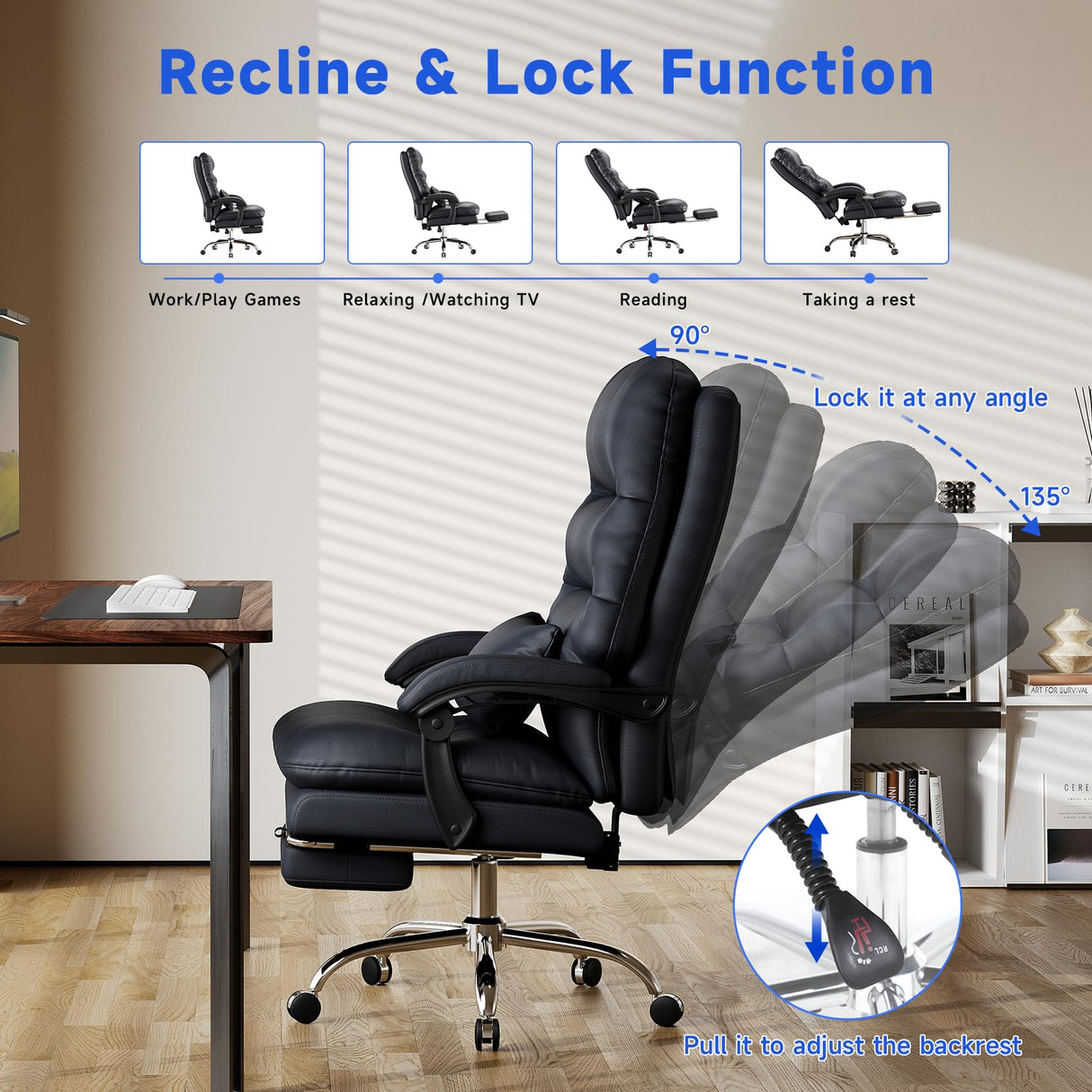 Office Chair, Big and Tall Office Desk Chair, Ergonomic Office Chair, 400LBS PU Leather