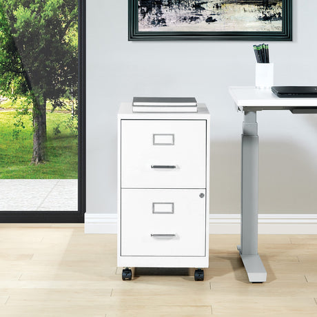 OSP Home Furnishings 2 Drawer Mobile Locking Metal File Cabinet, White