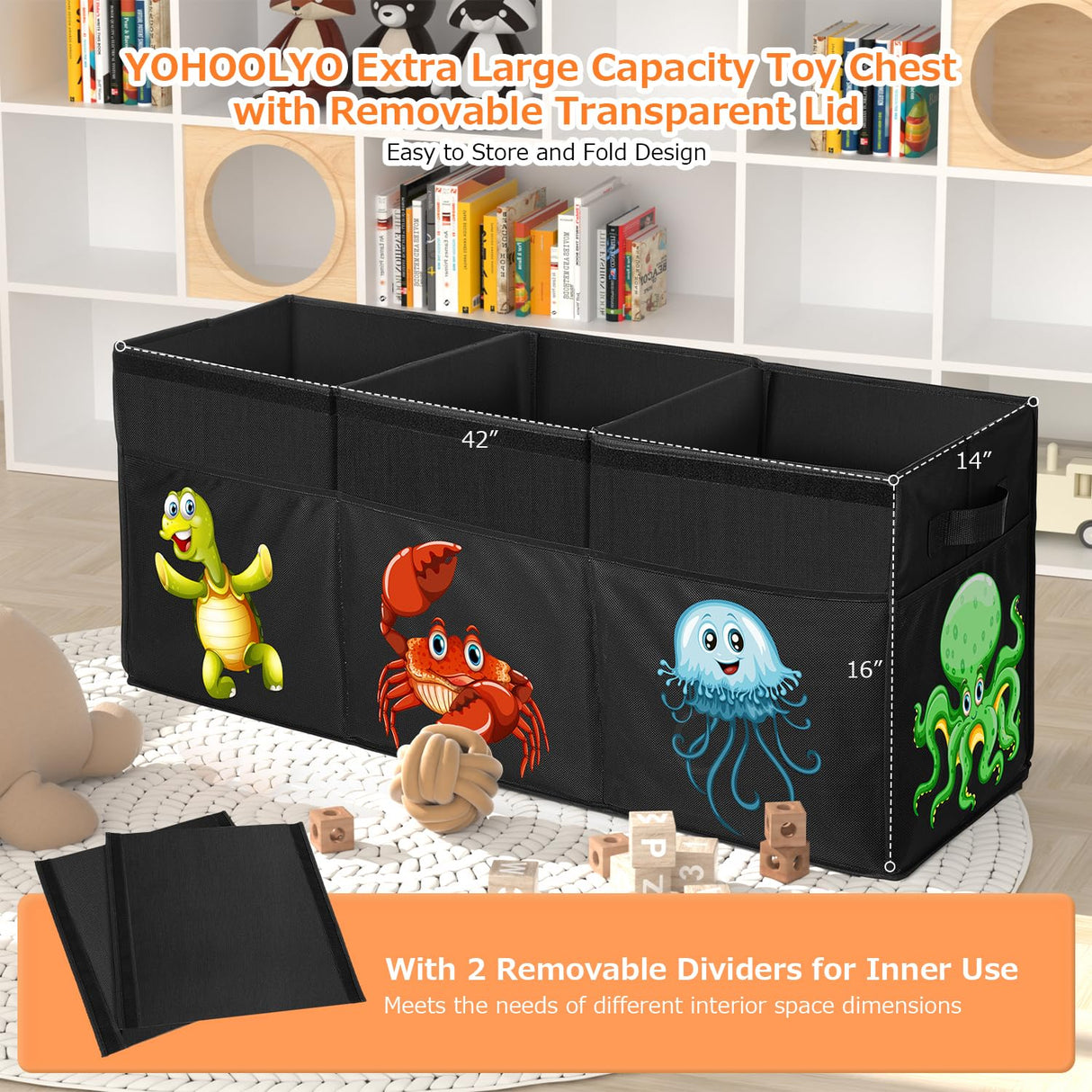 Extra Large Toy Box, Collapsible Sturdy Toy Storage Organizer with Lids