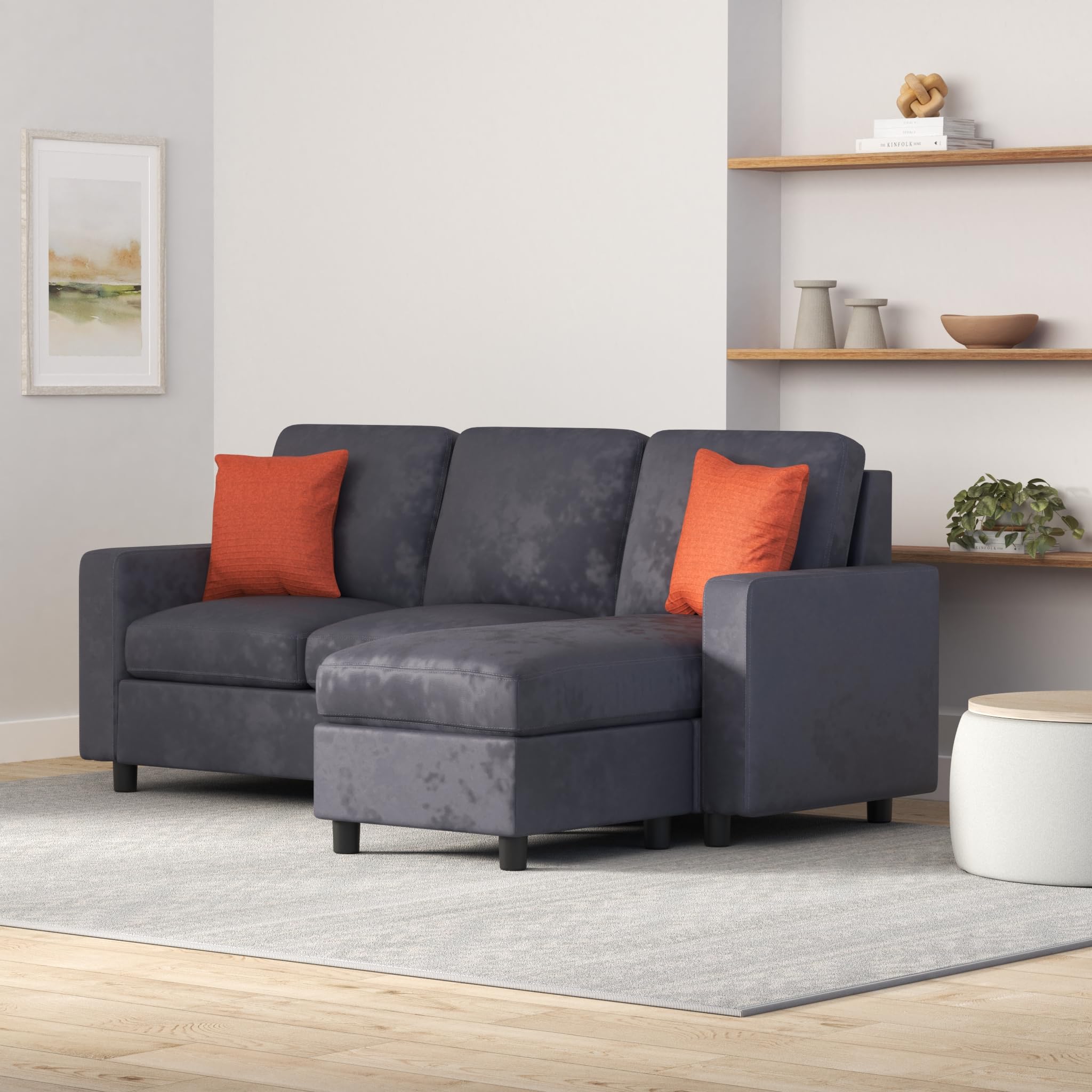 Upholstered Sectional Sofa for Home, Apartment, Dorm, Bonus Room, Compact Spaces