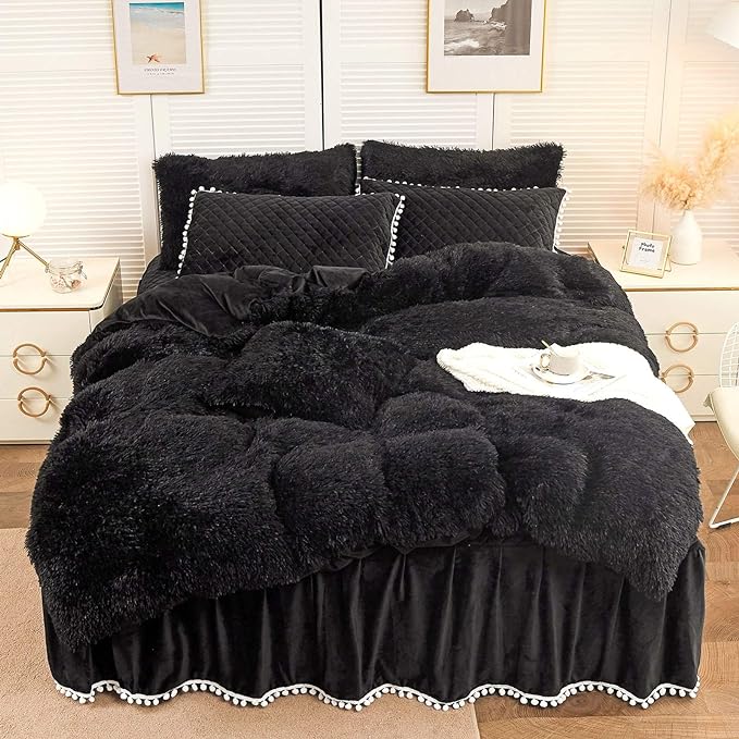Terracotta Plush Shaggy Duvet Cover Set, Soft Velvet Fluffy Comforter