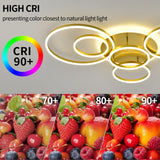 Modern LED Ceiling Light Gold Dimmable 5 Rings Flush Mount Ceiling Light Fixtures