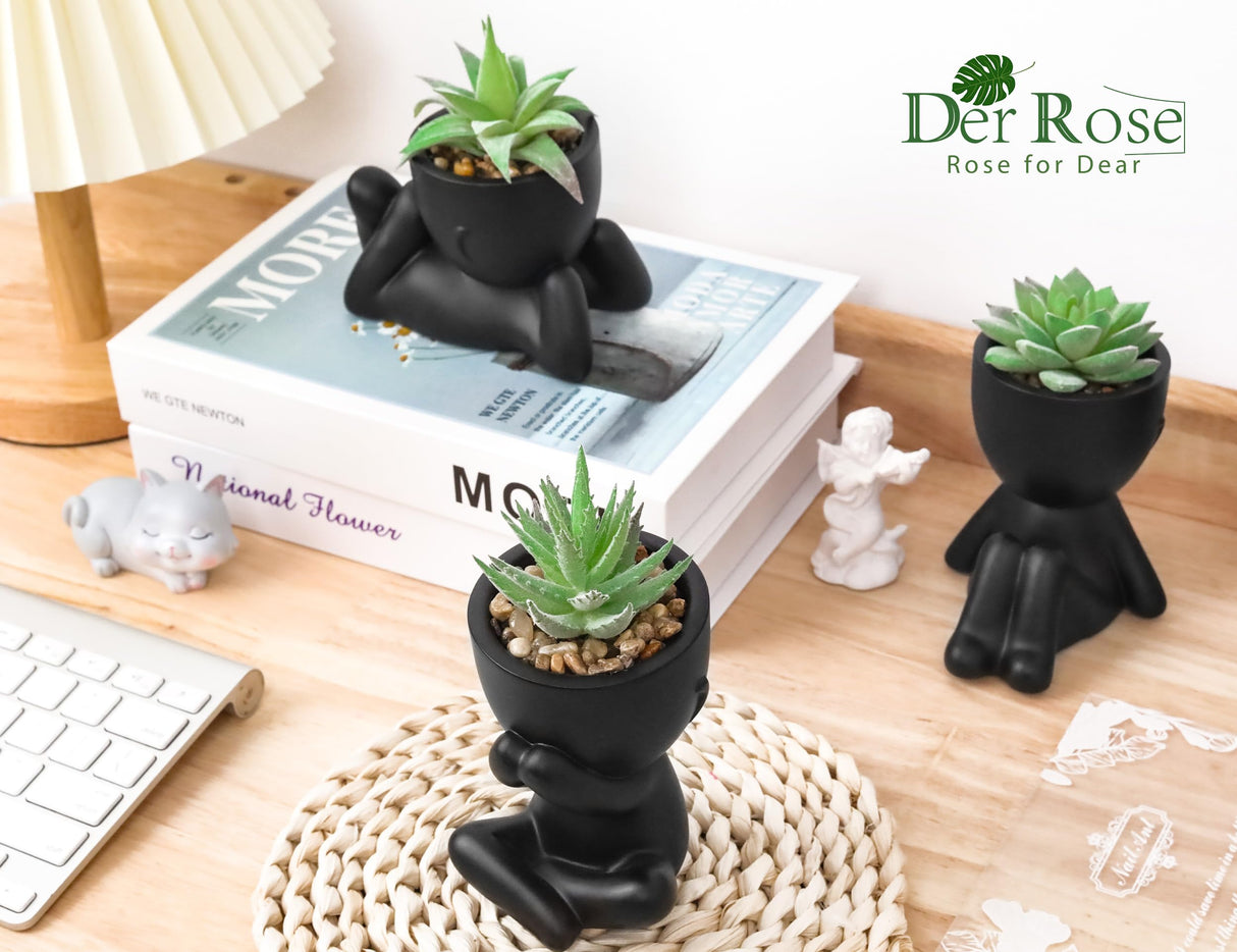 Der Rose 3pcs Fake Succulents Plants Artificial for Black Bathroom Bedroom Home Room Decor Aesthetic Indoor