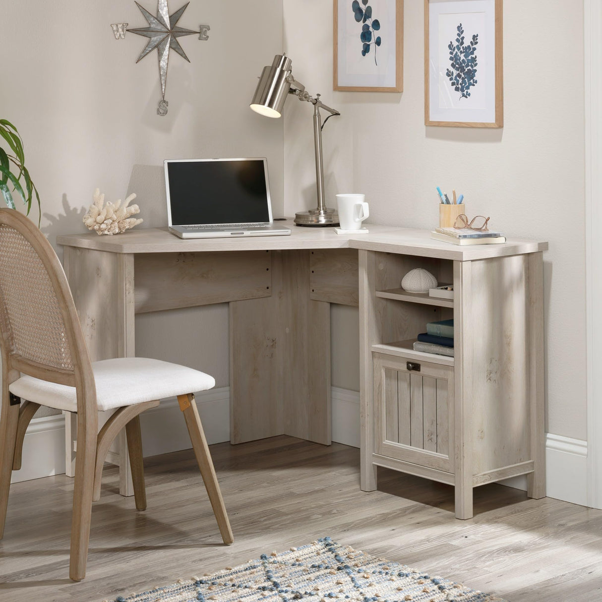 Costa Corner Computer Desk in Chalked Chestnut, Chalked Chestnut Finish