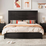 Farmhouse Full Bed Frame with 49" Tall Headboard, Wooden Platform Bed with Hidden