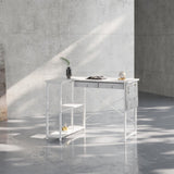 Small Desk with Drawers, 39" Corner Desk with Storage, Computer Desk with Shelves and Side Pouch, Study Table for Small Space with Storage, Corner L Shaped Desk for Home Office Bedroom, White