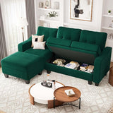 Velvet Sectional Couch with Storage, L Shaped Sofa with Chaise for Small Space, Black