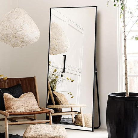 Oversized Full-Body Mirror, Large Arched Full Length Mirror with Stand, 76"x35" Aluminum