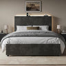 Full Size Upholstered Platform Bed Frame with LED Lights & Storage Headboard