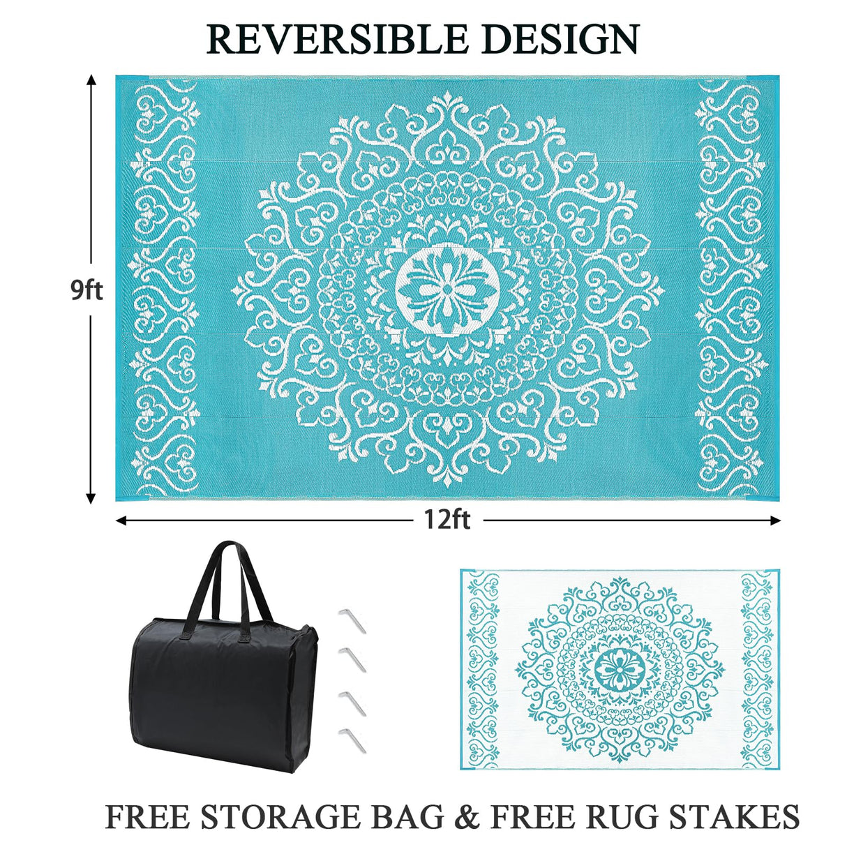 Waterproof Outdoor Rug 9'x12', Reversible Outdoor Plastic Straw Rug, Outdoor Patio Rug