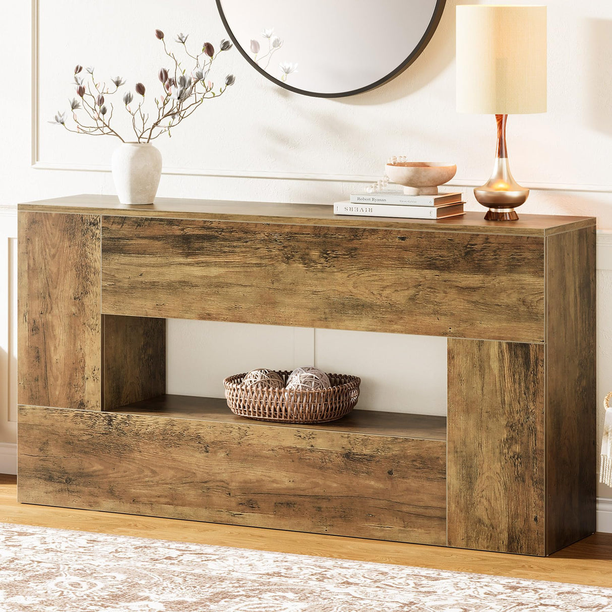 63-Inch Farmhouse Console Table, Wooden Entryway Sofa Table Behind The Couch