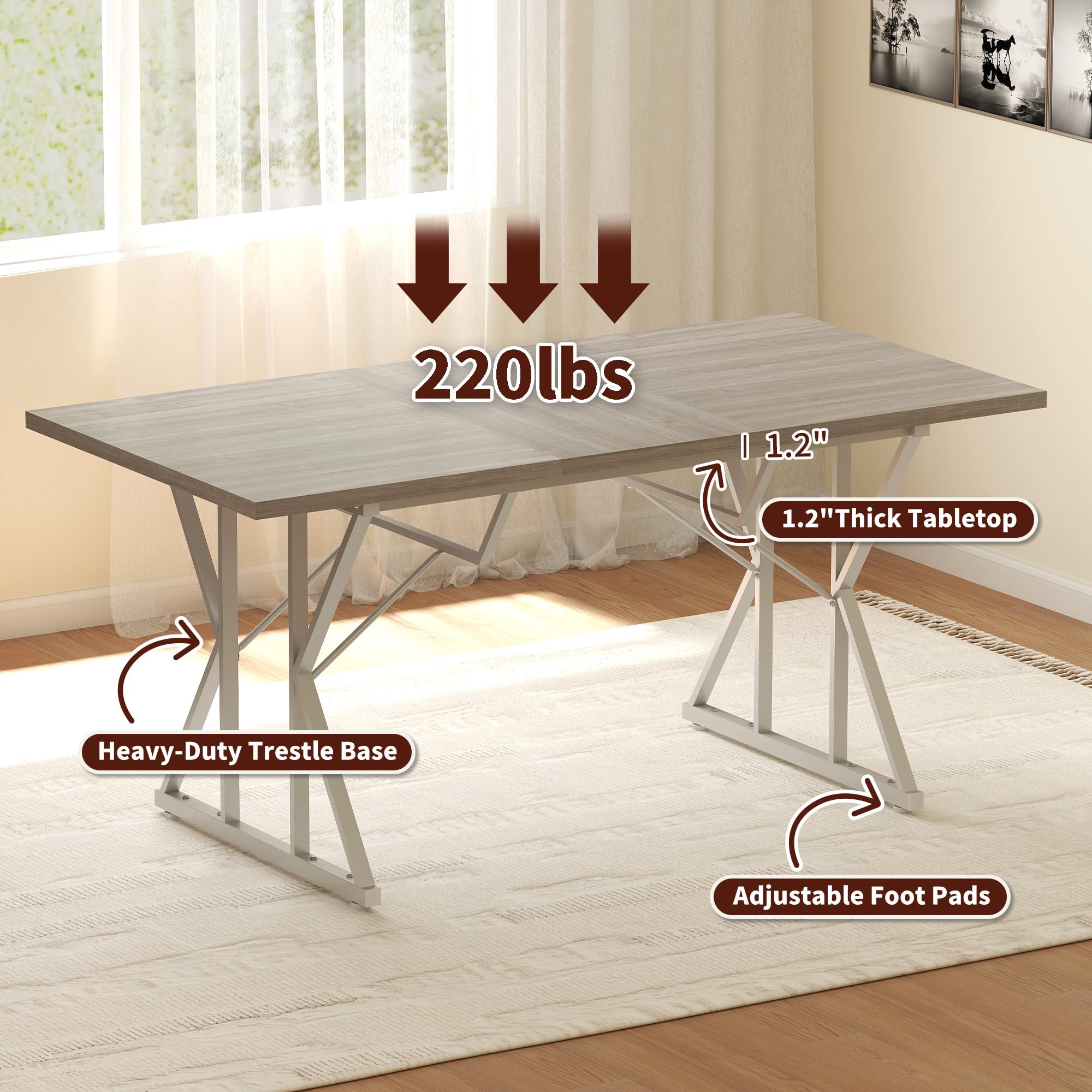 47-63 Inch Expandable Dining Table for 4-6 People - Distressed Gray