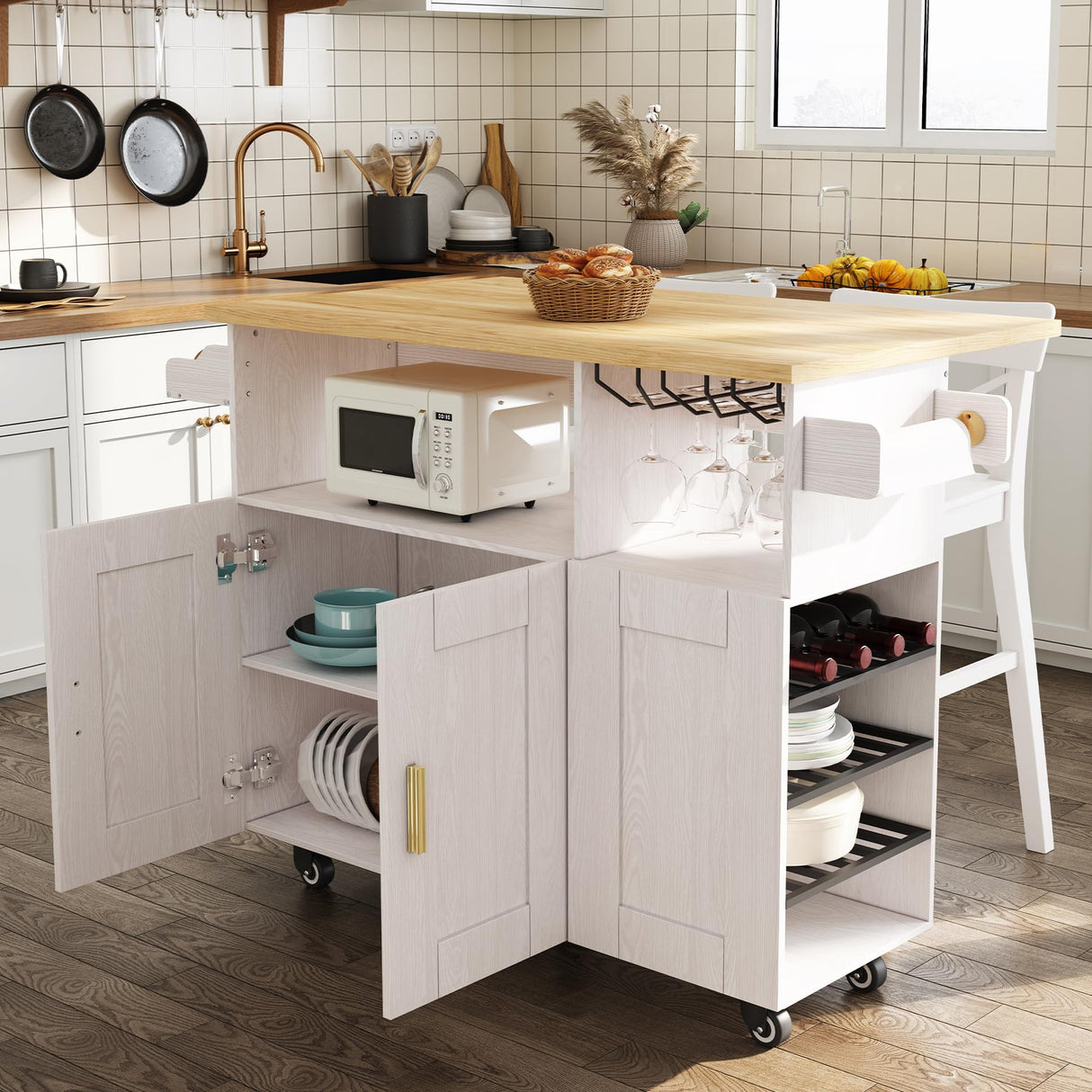 Rolling Mobile Kitchen Island Cart Bar, Island Table Storage Cart