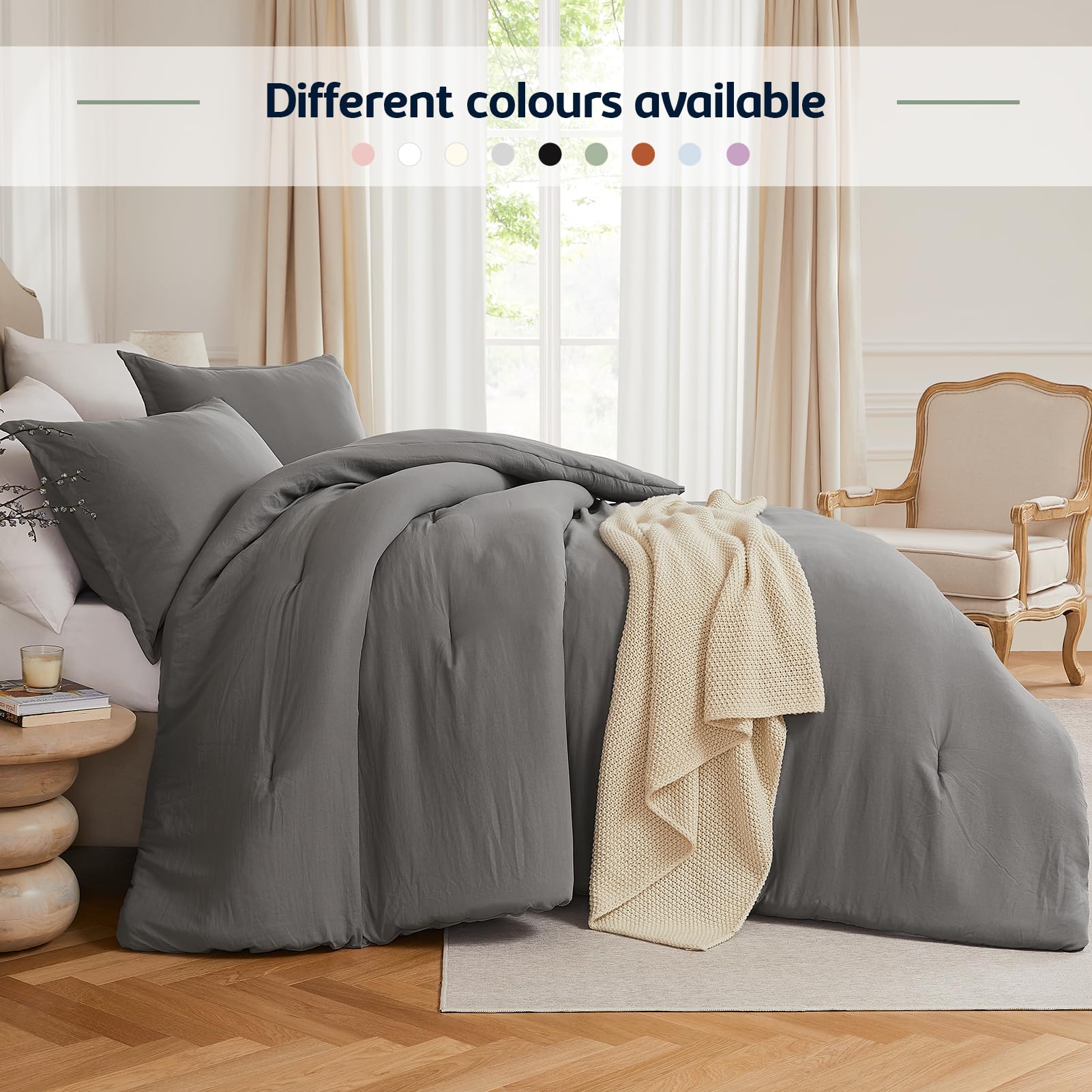 Queen Comforter Sets Grey,3PCS Soft Lightweight Breathable Bedding Comforter Sets for All Season,