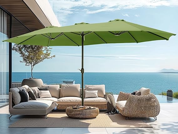 15ft Large Patio Umbrellas with Base, Outdoor Double-Sided Rectangle Market Umbrella