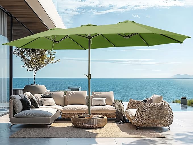 15ft Large Patio Umbrellas with Base, Outdoor Double-Sided Rectangle Market Umbrella for Pool Lawn Garden,