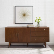 Mid-Century Modern Wood Kitchen Buffet Sideboard Entryway Serving Storage Cabinet Doors