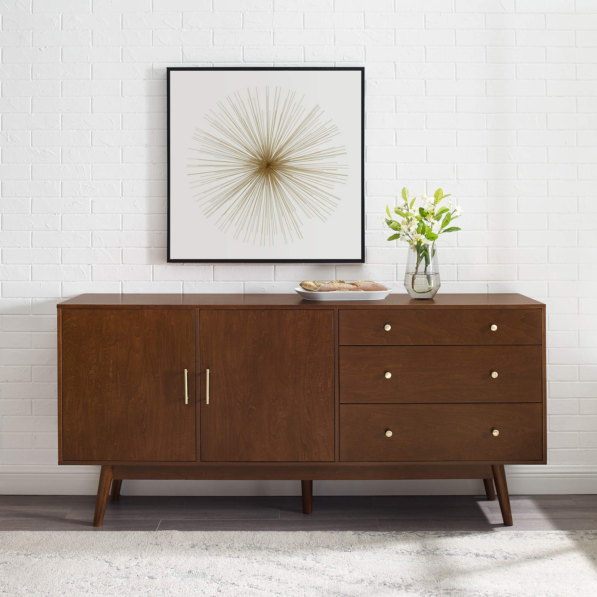 Mid-Century Modern Wood Kitchen Buffet Sideboard Entryway Serving Storage Cabinet Doors