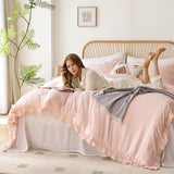 California King Comforter Set Beige Ruffle Comforter 3PCS Soft Fluffy Boho Comforter