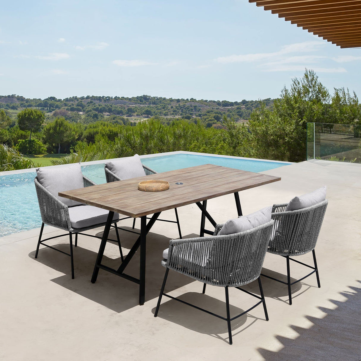 Koala Outdoor Patio Light Eucalyptus Wood and Metal Rectangle Dining Table